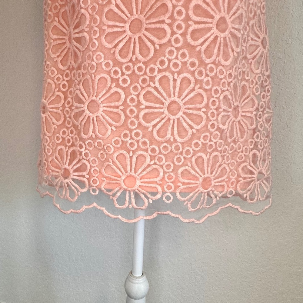Beige by eci, Peachy/Pink Floral Lace Overlay Sheath Dress, Size 6 - Picture 3 of 10